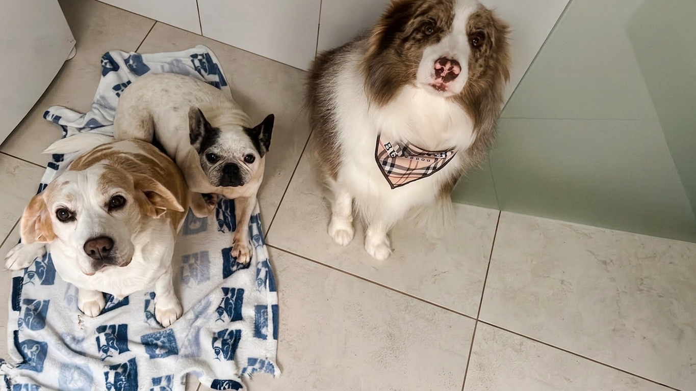 Três cachorros juntinhos