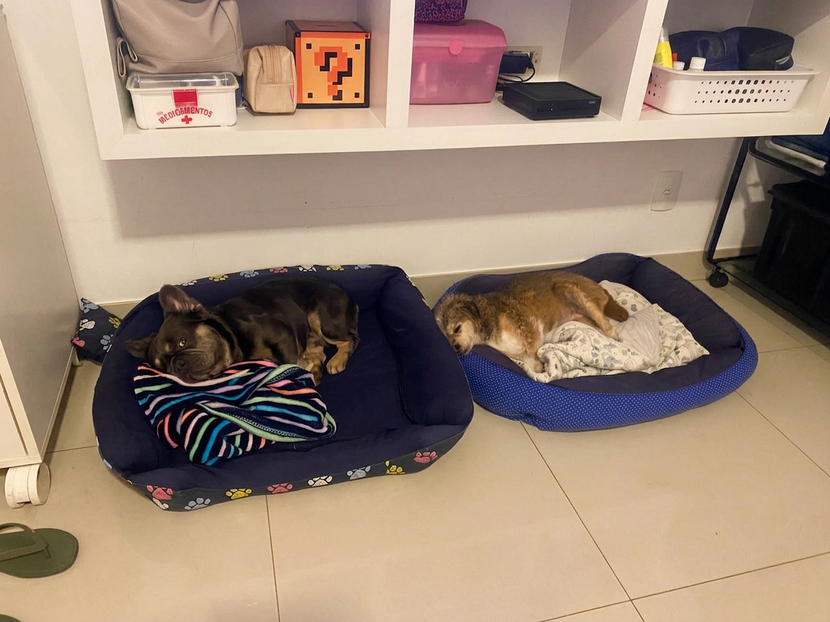 Cachorros dormindo em suas caminhas
