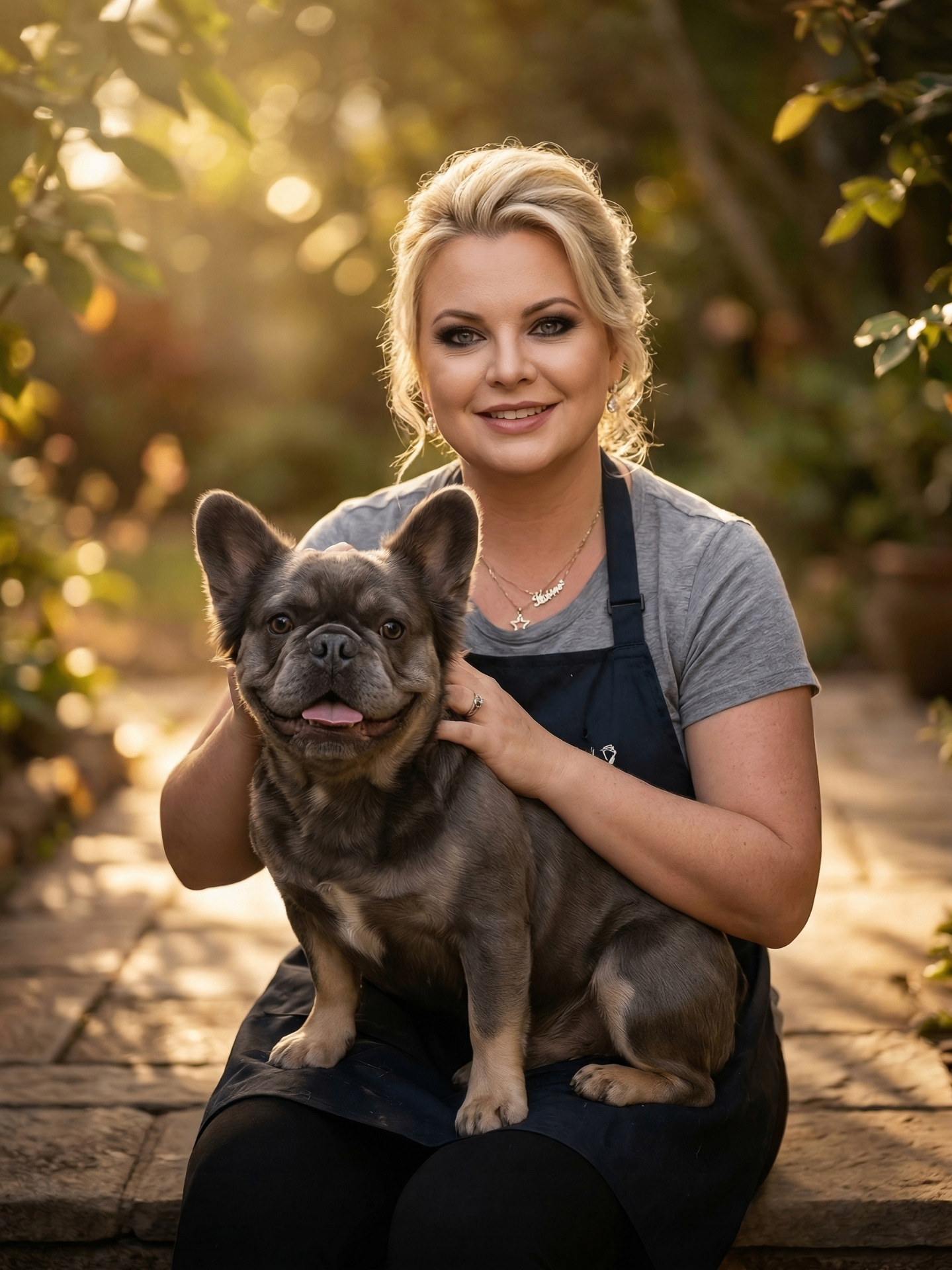 Larissa, fundadora da Lara Pet Sitter, com um cachorro no colo